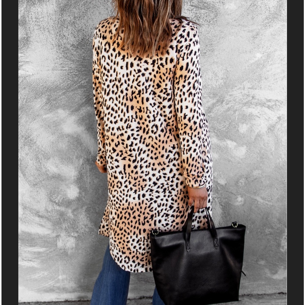 🌟Last 1 ! Leopard Print Open Front Long Cardigan - Picture 2 of 11